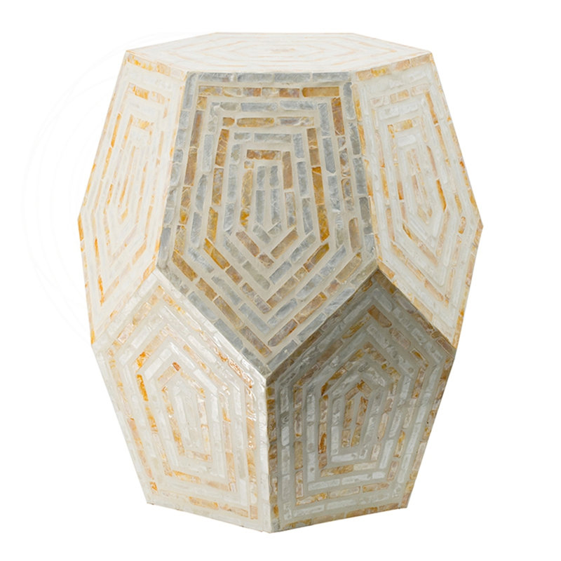 Hexagonal Capiz Shell Stool Cream & Yellow
