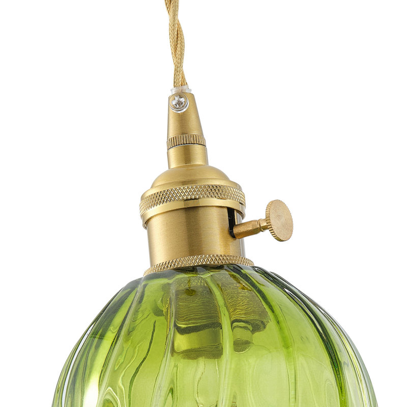 1-Light E26 Base Polished Brass Metal and Glass Dome Flower Pendant Light, Adjustable Height, Dimmable, ETL Listed