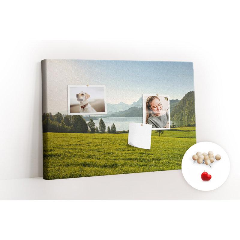 Wall Mounted cork board with print wall art message pin boards home office bulletin board ideas Field and mountains