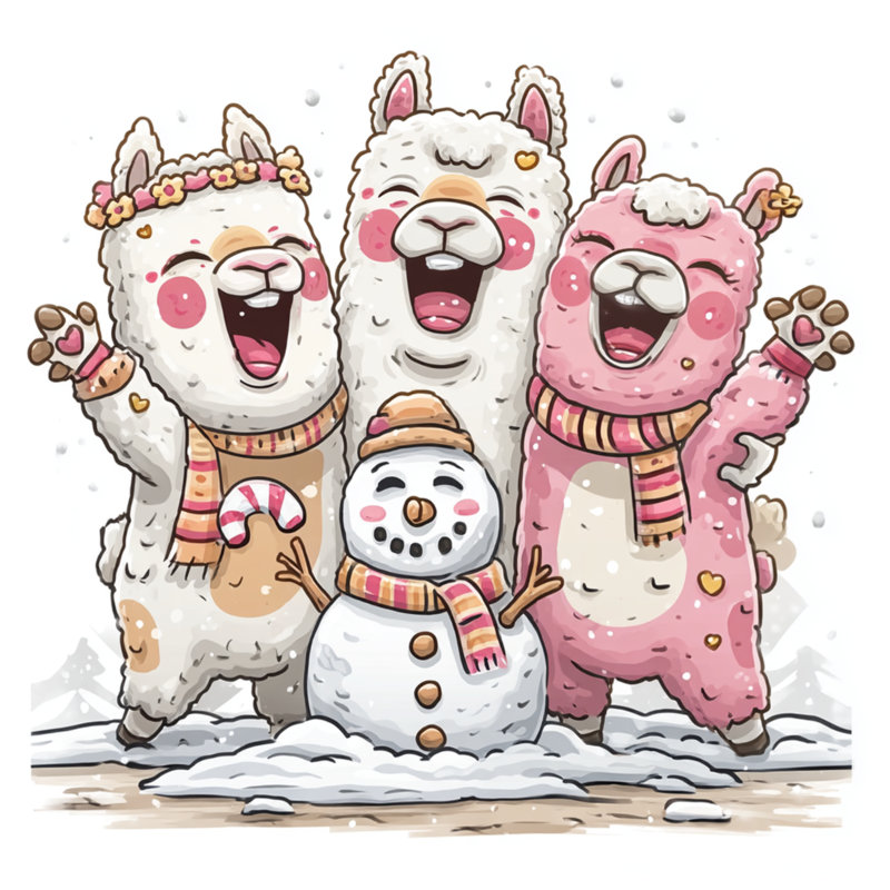 Lamas avec édredon bonhomme de neige, Lit simple