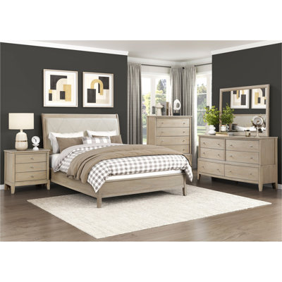 Mobilier de chambre à coucher classique de style campagnard avec tête de lit tapissier et finition beige 1pc