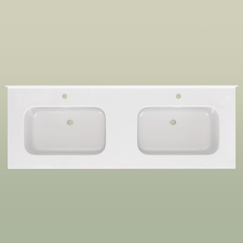 Solid Surface 60'' W X 22'' D Double Sinks Vanity Top Resin Stone Rectangular Sink Countertop in White with Pre-drilled Faucet Holes & 1.38 in. H Backsplash