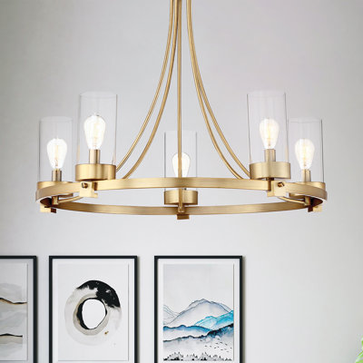 Lustre 5 lumières Meridian en laiton naturel