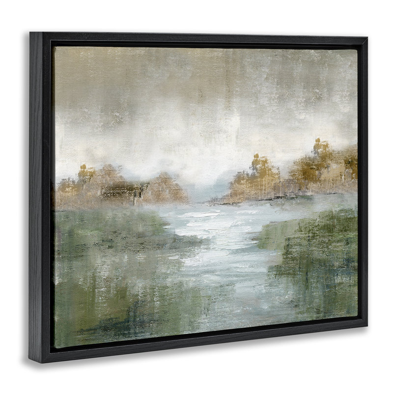 Fall River Landscape Floating Frame, design by Nan, Jet Black Floater Frame, 17" H x 21" W