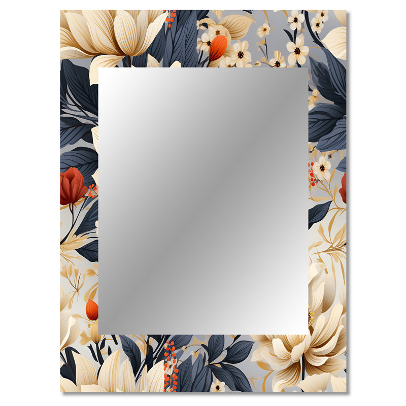 Motif de fleurs de maquereau bleu et beige - miroir floral, miroir mural décoratif floral, impression d'art en métal