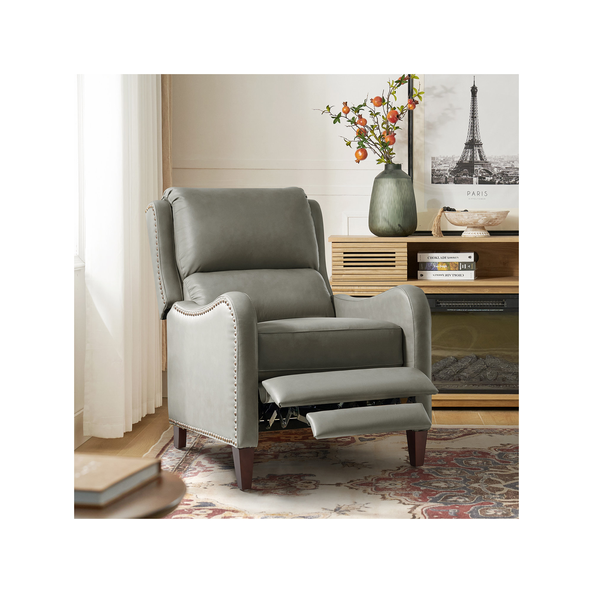 Beecher 28.75" Wide Genuine Leather Manual Club Recliner, Dove Genuine Leather