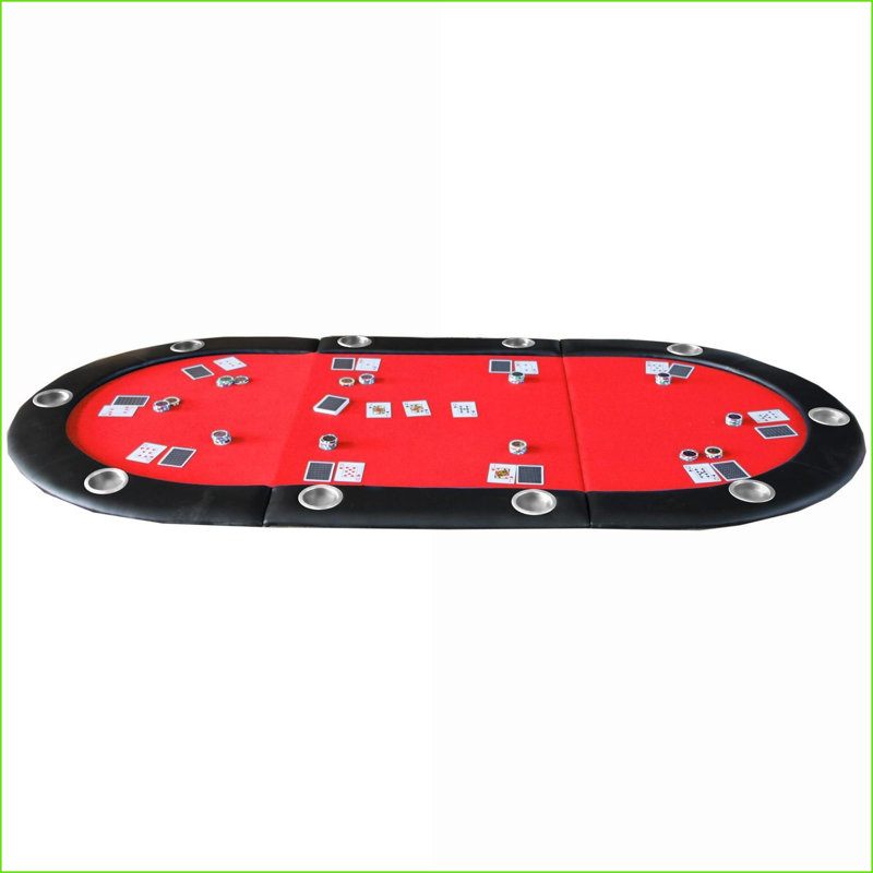 Feutre classique de table de poker à 3 joueurs avec porte-gobelets en feutre classique | Rouge | Moderne