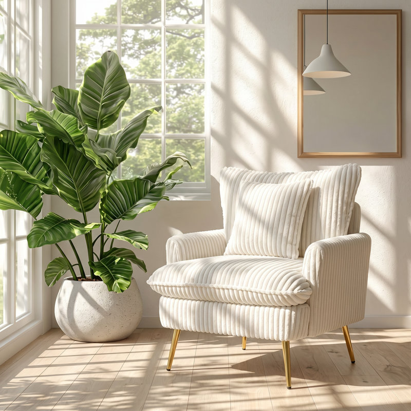 Fauteuil en velours côtelé l 30,3 po x P 27,5 po x H 29,9 po Cordelia