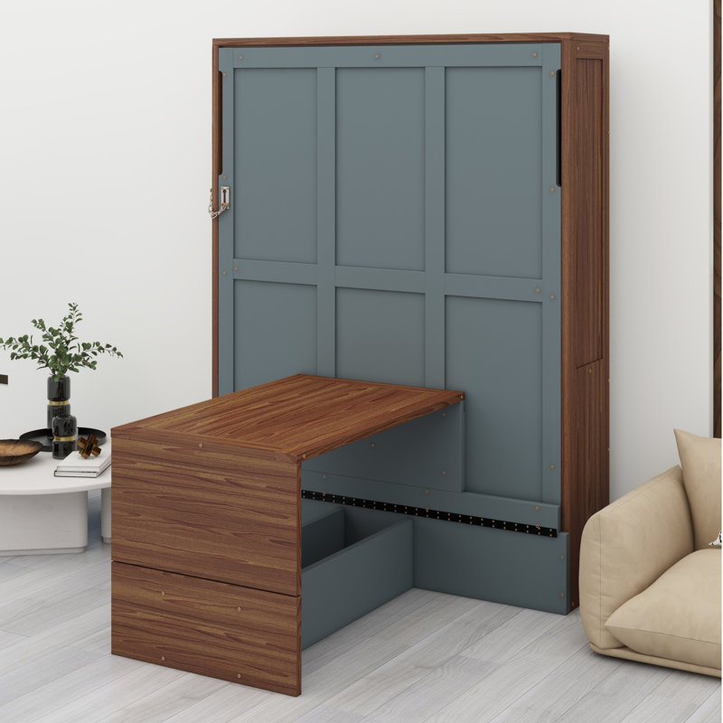 Lit escamotable avec bureau escamotable Murphy, gris