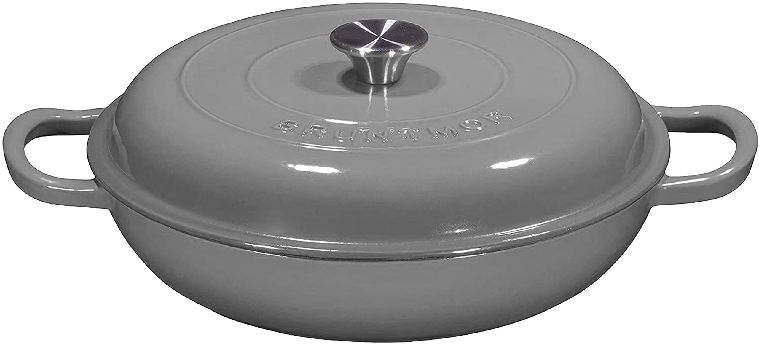 Bruntmor 3.8 Quart Enamel Cast Iron Dutch Oven With Handles And Lid, 3.8 Qt  Black Cast Iron Skillet, Enamel Shallow Cookware Braising Pan For