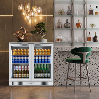 Undercounter Beverage Refrigerator With Glass Door, Bar Cooler Commercial Display Fridge For Beer Drink Soda With Temperature Control, 7.2cu. Ft. Large Capacity