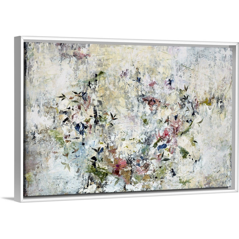 « floral couronne », peinture sur toile, H 21,7 po x l 31,7 po x p 1,75 po, Cadre flottant blanc
