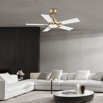 42 In. Smart Standard Indoor Outdoor Downrod Mount Gold Ceiling Fan With LED Lights And Remote,Voice Control Via Alexa