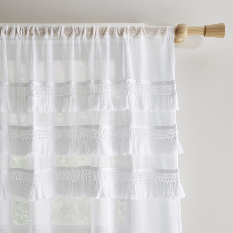 Izmir Tassel Voile Slot Top Panel Curtain, 140 W x 183 D cm, White