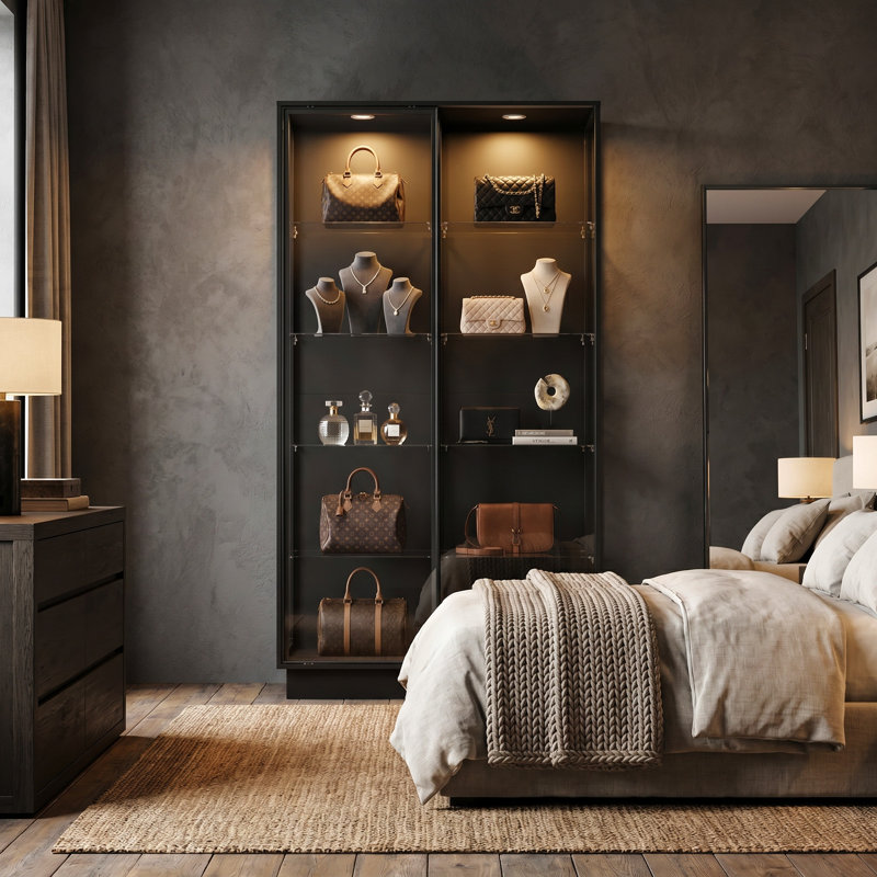 Armoire moderne avec portes coulissantes, lumières lumineuses et verre trempé