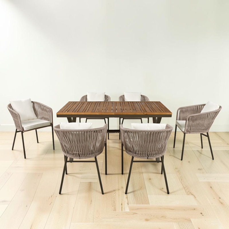7 Pieces Patio Dining Set, All-Weather Outdoor Furniture Set with Dining Table and Chairs, Beige