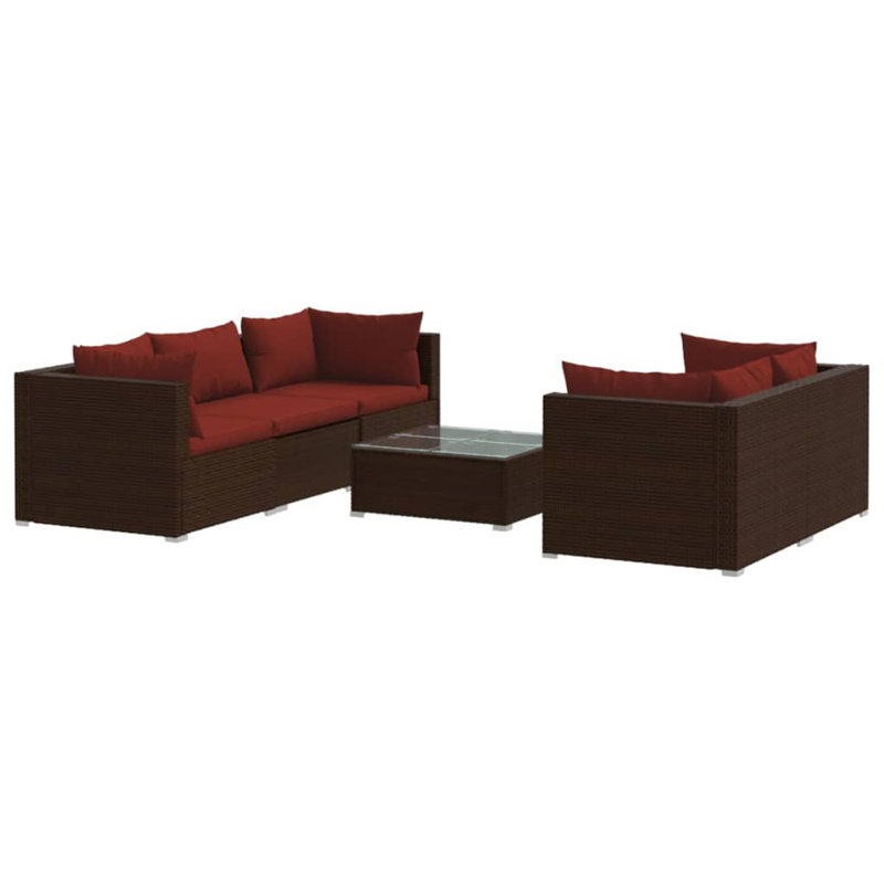 9 Piece Sofa Seating Group, Brown and Red, 4x corner + middle + table