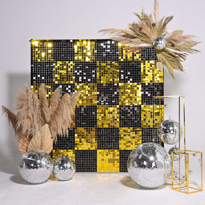 4 FT X 6 FT Light Gold Shimmer Wall Backdrop,Shiny Sequins,24PCS Sequins Backdrop Decoration Panels, Glitter Bling Photo Background Decorations For Birthday Party Wedding Anniversary Graduation - View #3