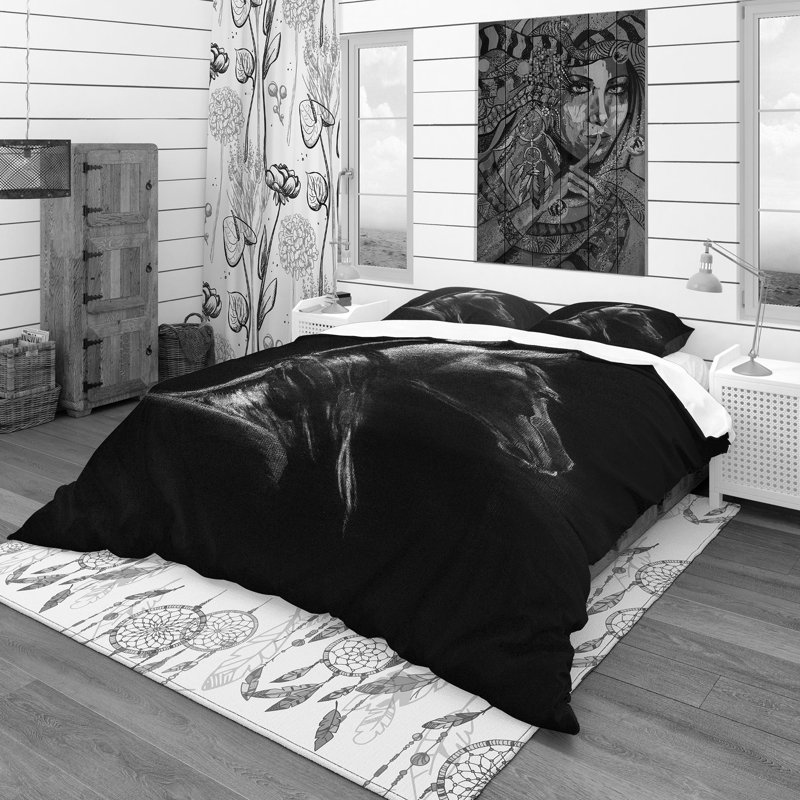 Ensemble de housse de couette en microfibre noir, Housse de couette double / grand + 2 taies