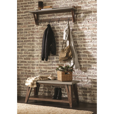 Brookside 40"W Wood Metal Concrete Coating Wall Mounted Coat Rack And Bench Set With Storage