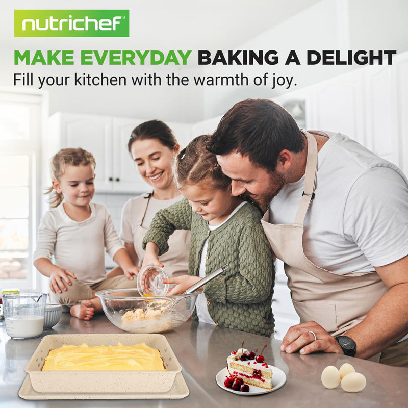 Ensemble de plats de cuisson empilables 8 pièces Nutriquef - Ensemble de plaques de cuisson antiadhésives en acier au carbone, draps, muffins, ronds, pain, moules à gâteau carrés et profonds, résistant à la chaleur de 450 ° F, fours standards et à convection (crème de marbre)