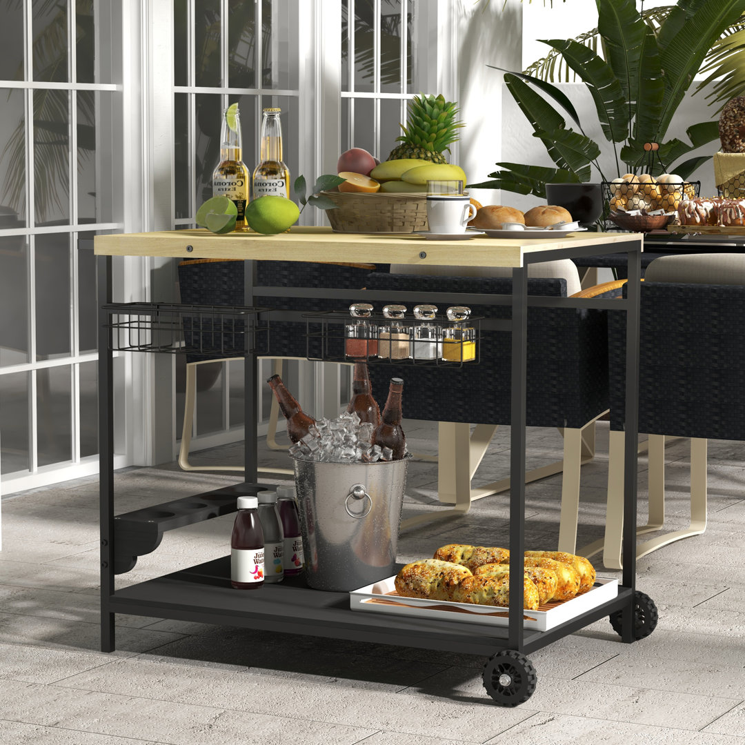 Servierwagen Gartenrollwagen mit 2 Ebenen Barbecue Trolley mit Aufbewahrungskorb