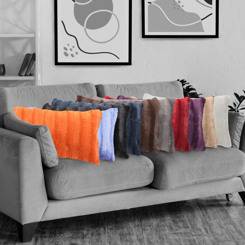 Rust Faux Fur Decorative Throw Pillow Set, 12" x 20"
