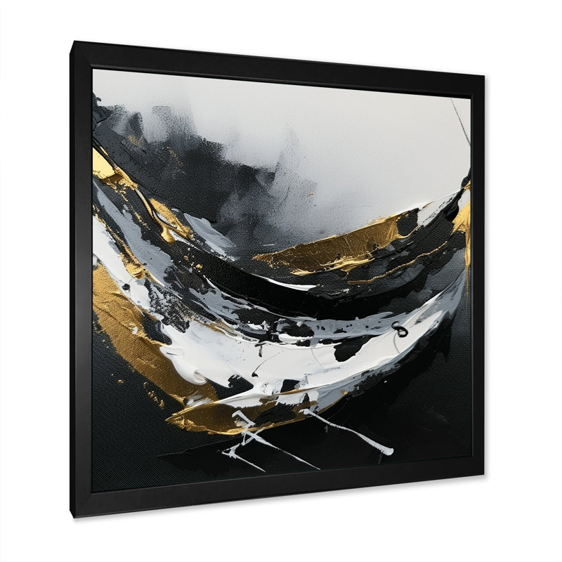 Minimal Joy en noir et or X - reproduction, Impression noire sur toile encadrée, H 30 po x l 30 po x P 1 po