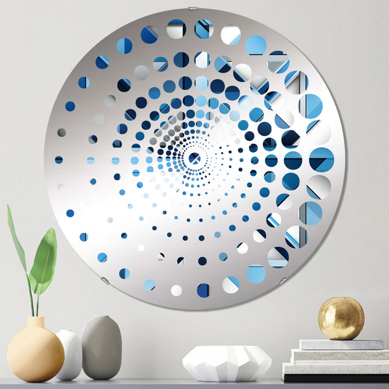 Blue and White Tiles Symmetry - Miroir mural spiralé, 23,6 po x 23,6 po