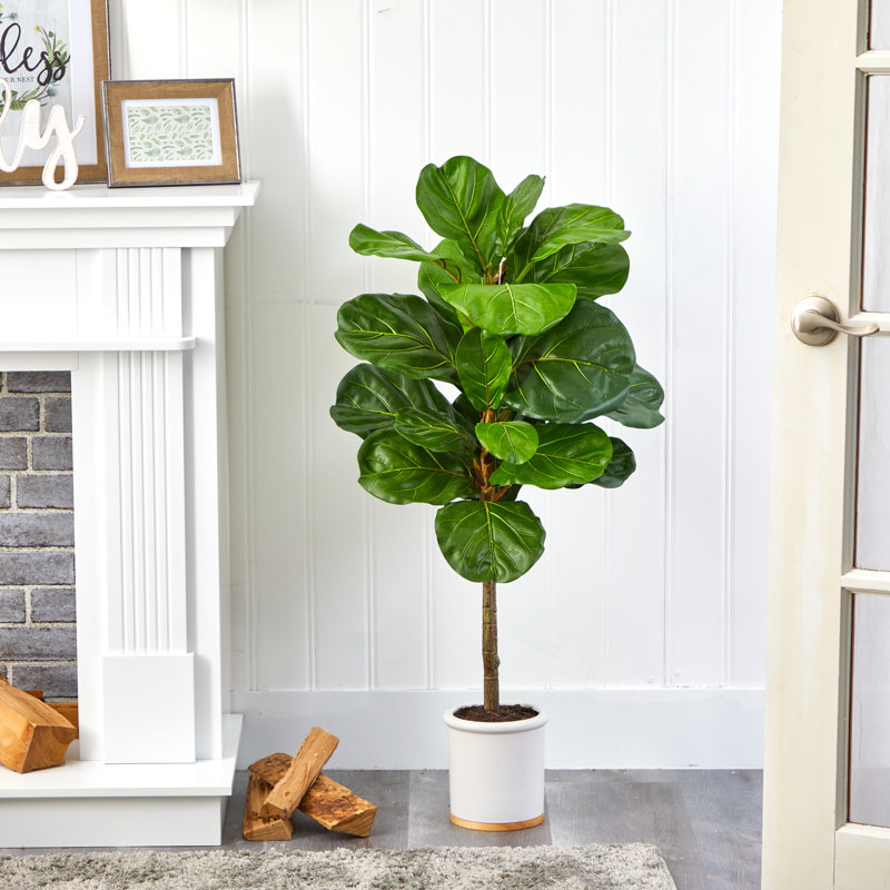 Figuier à feuilles artificielle en pot, H 42 po x l 14 po x P 14 po