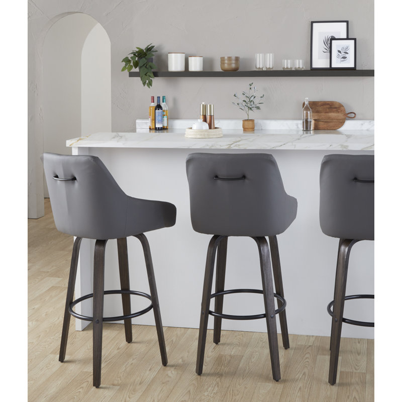 Tabourets de bar à hauteur fixe de 30 po avec pieds en bois cintré et repose-pieds Harper, Similicuir gris foncé