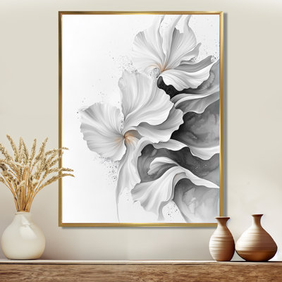 Velours blanc, gris, noir, fleurs abstraites - Fleurs, art mural