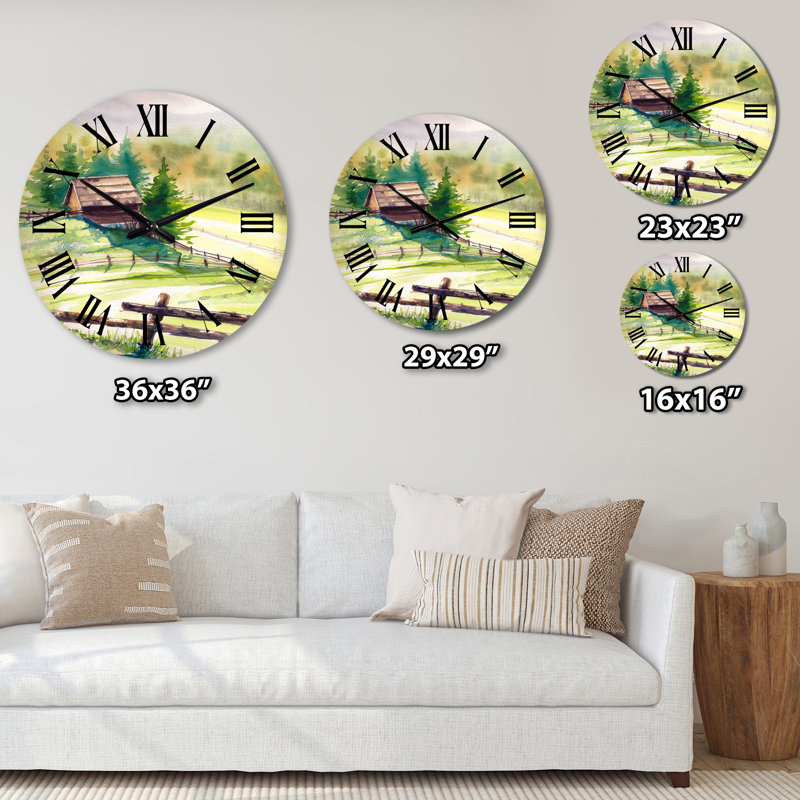 Petite maison dans les montagnes vertes - Horloge murale, Surdimensionné