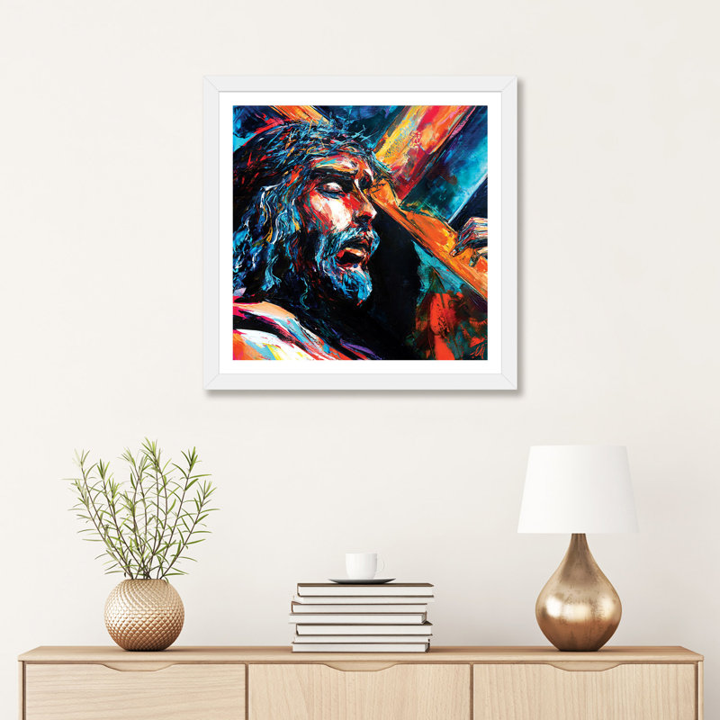 «Jesus Christ» - Impression encadrée sur papier, H 24 po x l 24 po x p 1 po, Papier beaux-arts encadré blanc