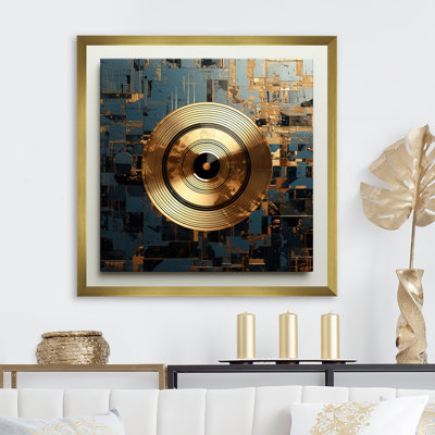 Gold and grey Vinyl Record Melody I - Vinyl Records Framed Canvas Print Wall Art