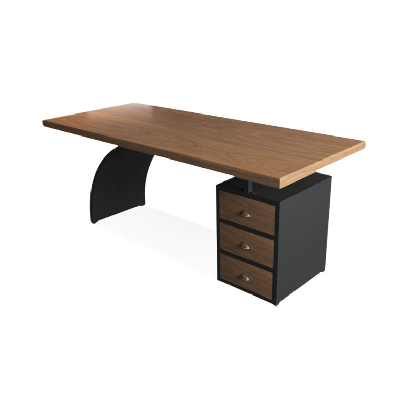Bureau rectangulaire en bois massif brun + noir, H 29,53 po x l 78,74 po x P 31,5 po
