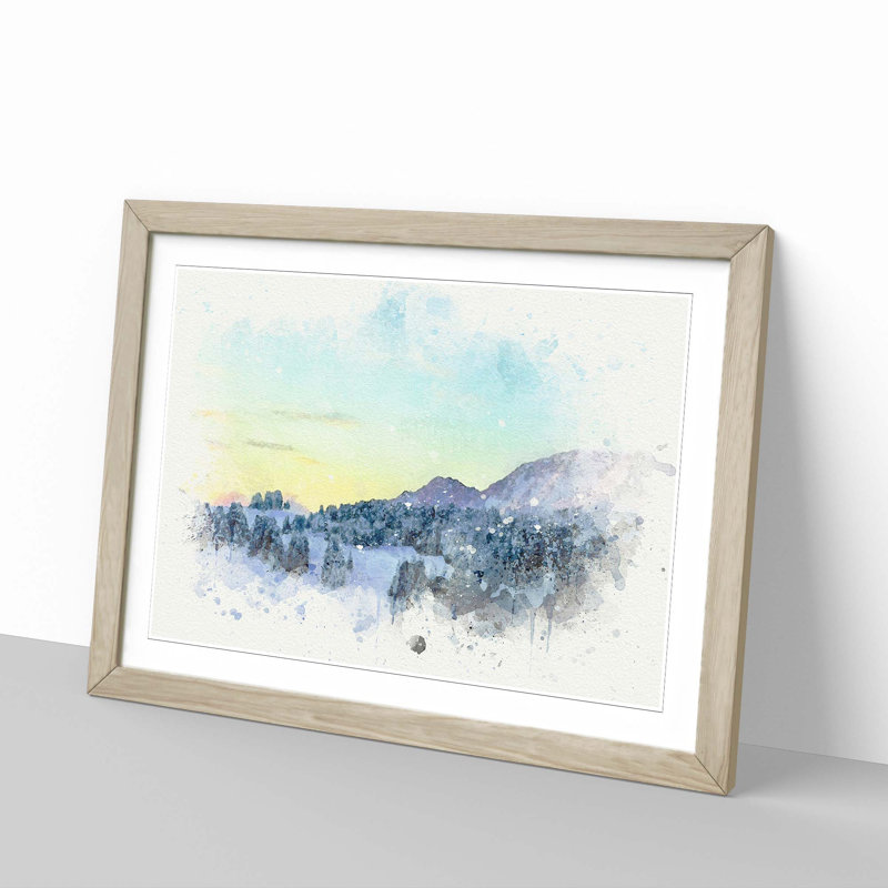 Mountain and Forest at Winter in Abstract - Picture Frame Graphic Art Print, 62cm H x 87cm W x 2cm D, Oak Framed