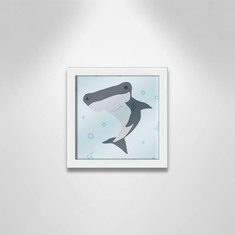 Impression sur papier Happy Hammerhead, H 8 po x l 8 po x P 1,18 po, Encadré de boîte argent