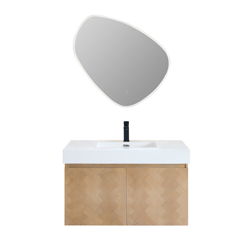 Siena 36" Wall-mounted Single Bathroom Vanity with White Artificial Drop-in Sink with Mirror