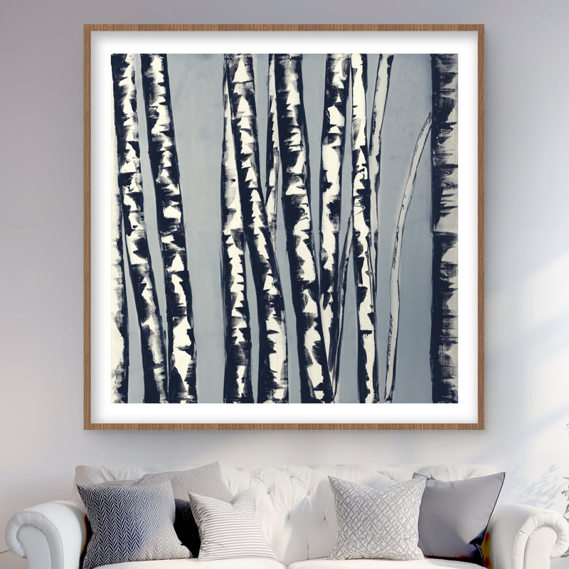 Abstrait forêt de bouleaux - reproduction contemporaine mate encadrée