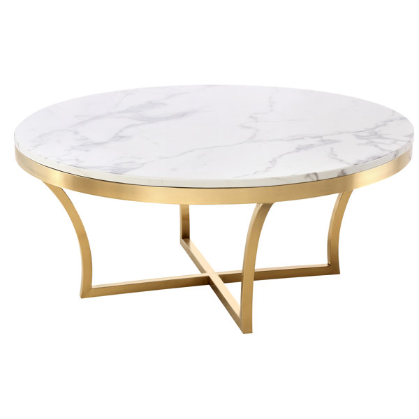 Everly Quinn Feld Cross-Leg Coffee Table – Modern Wood Top with Metal ...