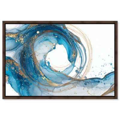 «Ocean Vortex II», impression sur toile encadrée bleue et dorée par Art Remedy, cadre noir, 45 x 30