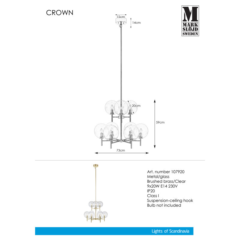Celine 9 - Light Shaded Chandelier, Brass/Clear