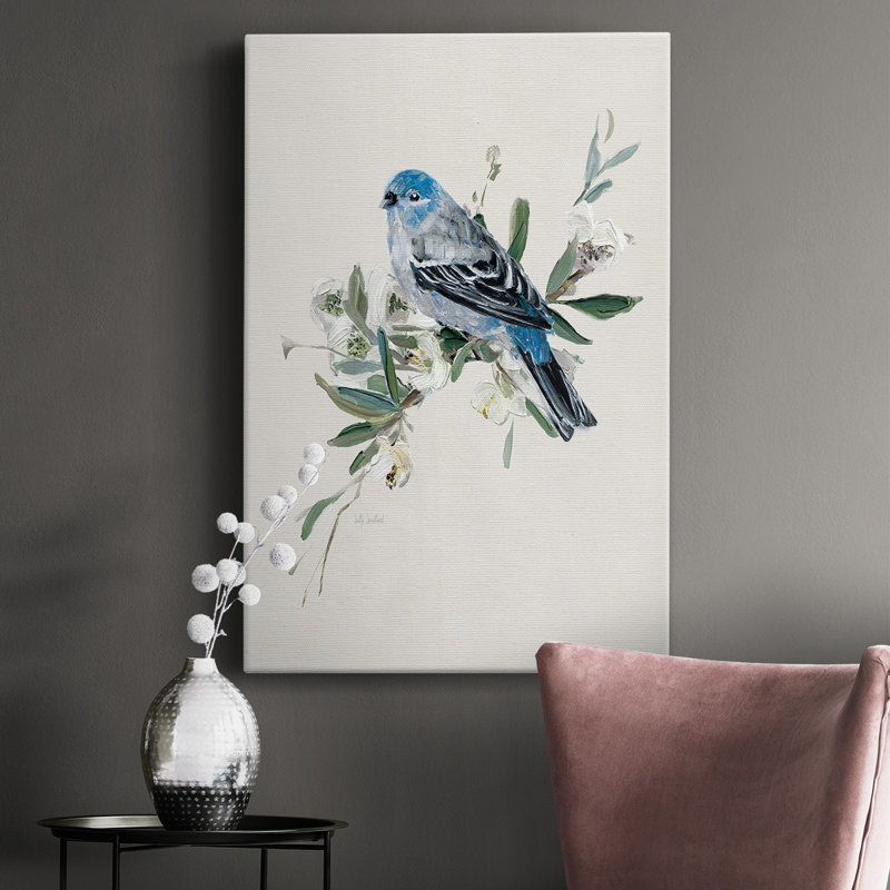 Toile tendue avec châssis de qualité supérieure Bluebird Happy II - prête à être accrochée, H 18 po x l 12 po x P 1 po