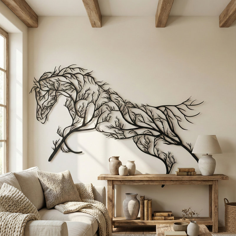 Handmade Rustic Animals Wall Decor on Metal, 24" H x 46" W x 0.6" D