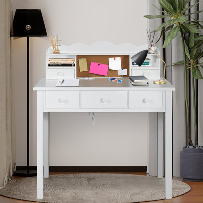 Mailiah Solid Wood Base Writing Desk with Power Outlet