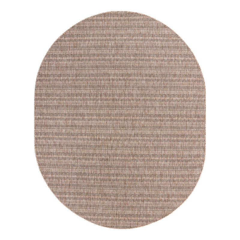 Tapis intérieur / extérieur brun à rayures Hewitt, Ovale 7 pi 10 po x 10 pi