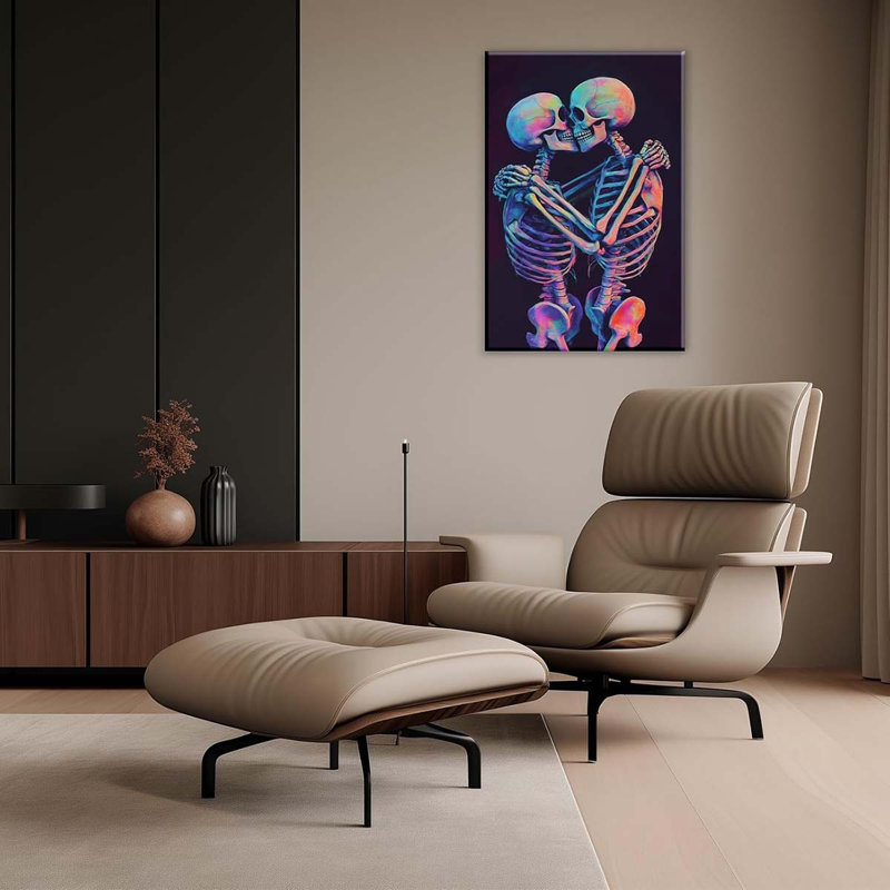 Wall Art Kissing Skull Art Poster Skeleton Lover Picture Print On Canvas Abstract Horrible Theme Painting., 45 cm H x 30 cm W
