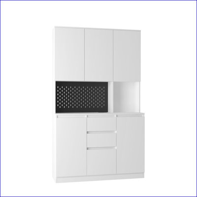 Armoire de cuisine 74 po blanc moderne avec station de charge 74 po | Bois d'ingénierie | Panneau de fibres à densité moyenne