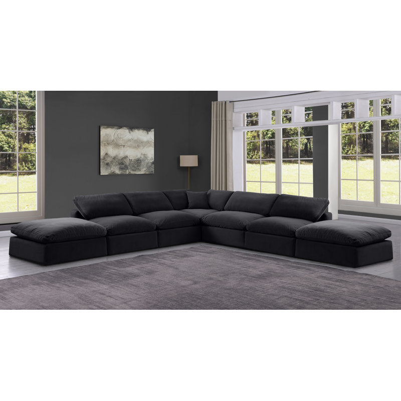 Canapé modulaire en velours 160 po conforme à la norme CAL117, Velours noir